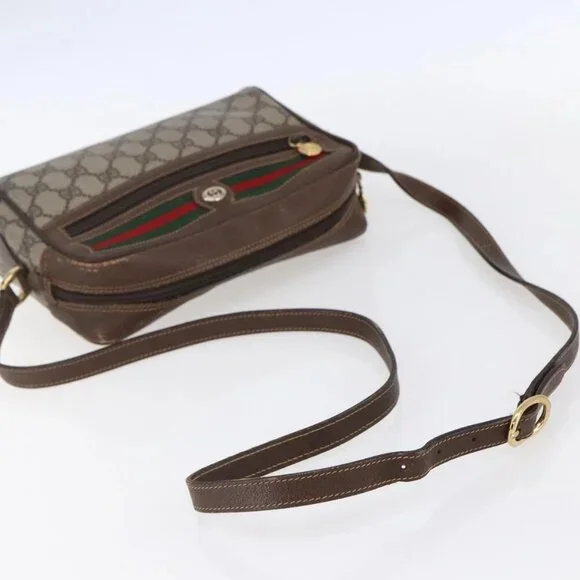 GUCCI GG Supreme Web Sherry Line Bag PVC Beige Gold 56 02 087 Auth BA7251